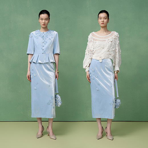 【林栖设计小店】真丝丝绒半身裙手工钉花2025秋季新款长裙女1953053 商品图2