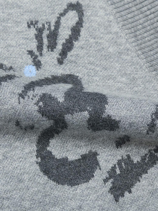 韩系慵懒风灰色针织开衫女 个性涂鸦宽松外搭毛衣外套 商品图4