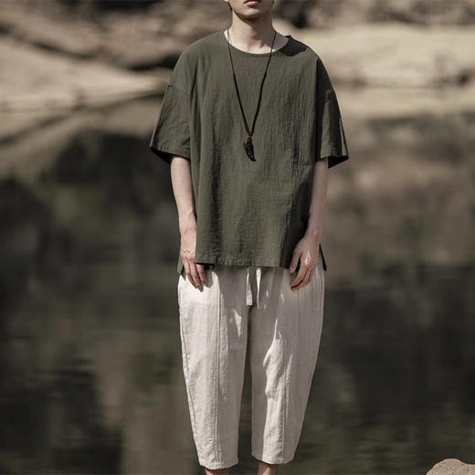 裁缝学苑MH03中国风亚麻套头圆领短袖棉麻t恤纸样男装复古打底衫样板 商品图2