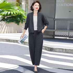 Q1077宽松休闲妈妈装两件套2025秋装新款V领气质显瘦中老年女装潮