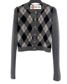 女款羊绒菱格针织开衫毛衣020