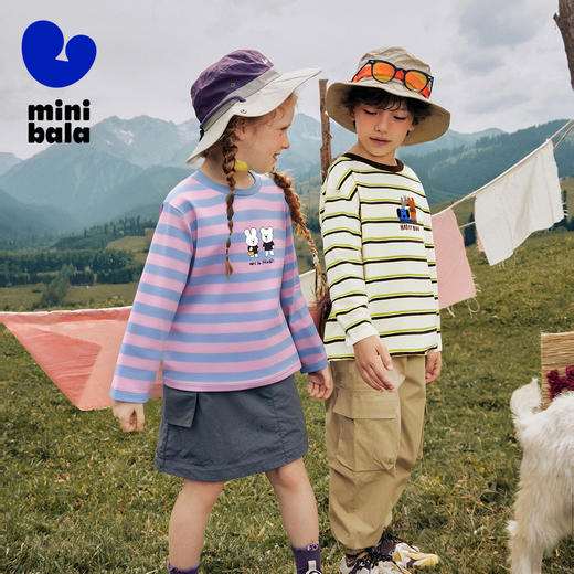 迷你巴拉男女通长袖T恤2025秋新品条纹儿童内搭图案T 商品图1