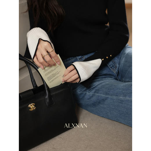 鹿向南「可可罗曼史」设计感撞色针织衫长袖显瘦打底衫上衣女初秋 商品图4