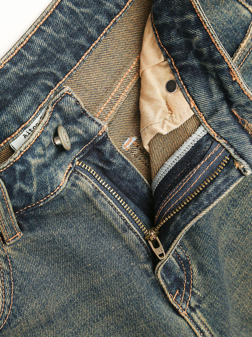 韩系高腰直筒开叉牛仔裤女 复古做旧宽松显瘦拖地阔腿长裤 商品图3