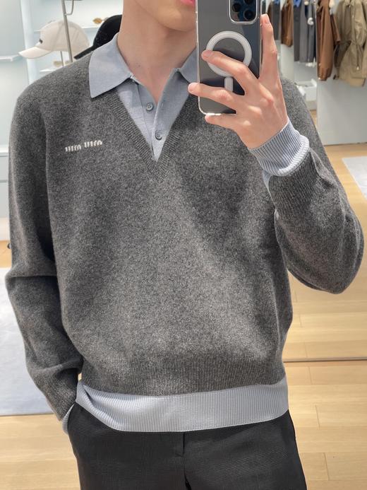 中性款有领假两件针织毛衣017 商品图3