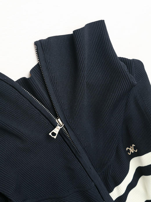 海军风撞色拉链针织连衣裙女 修身显瘦中长款气质长裙 商品图2