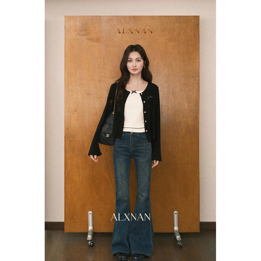 鹿向南「温莎情书」早秋黑色圆领长袖针织开衫新款宽松休闲上衣女 商品图4