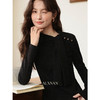 鹿向南「罗曼浮光」高级感黑色长袖T恤女早秋新款显瘦简约上衣L57505 商品缩略图3