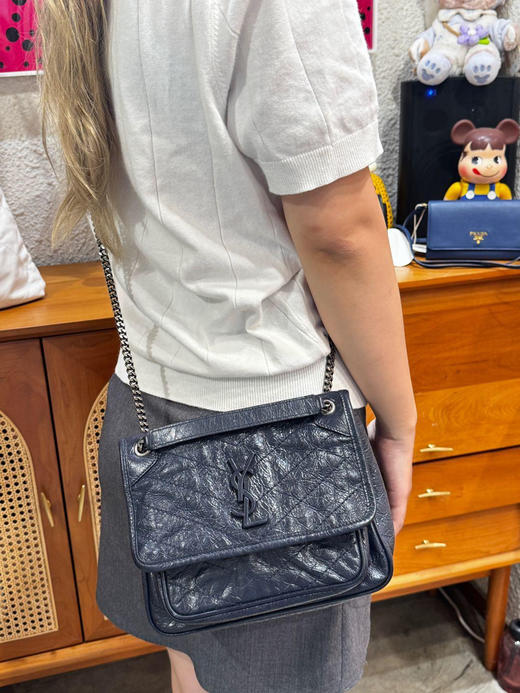 YSL Niki baby 小号 蓝色 油蜡牛皮  翻盖包 商品图1