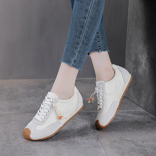 YR2767真皮阿甘鞋女头层牛皮新款德训鞋单鞋复古休闲女鞋平底百搭运动鞋 商品图4