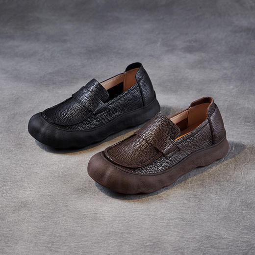 复古软底舒适女鞋，真皮一脚蹬平底妈妈鞋ZM258602 商品图3