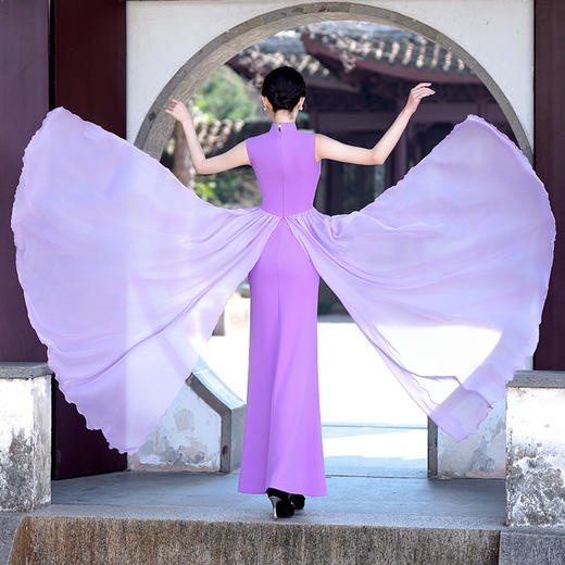 中国风高开叉燕尾纱修身改良走秀演出旗袍YD3/16-07 商品图2