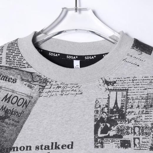 WY1135SDSA男士秋冬新款痞帅男装撞色满印字母圆领套头卫衣时尚复古上衣 商品图1