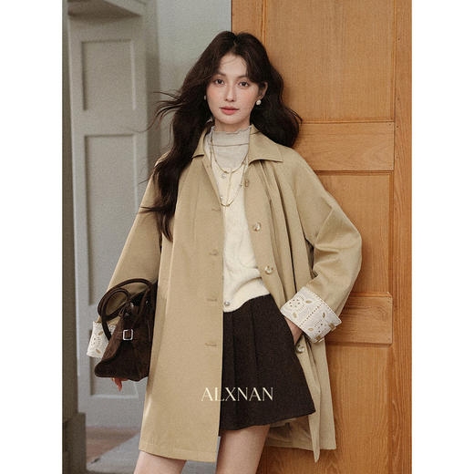 【6折秒杀】鹿向南「秋日入场券」卡其色中长款风衣女秋季新款洋气英伦风外套L57531 商品图0