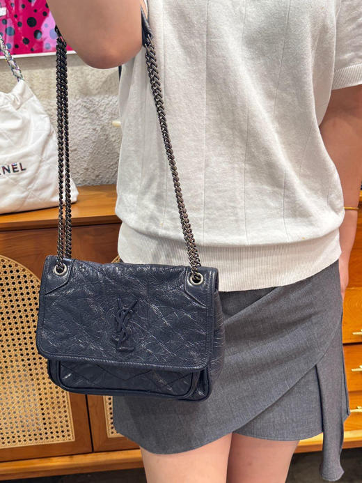 YSL Niki baby 小号 蓝色 油蜡牛皮  翻盖包 商品图3
