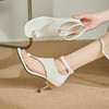 QMBC1F1212-1213H#709A2025夏季新款简约复古高跟平底方头凉鞋女金属夹趾套趾沙滩罗马鞋 商品缩略图0