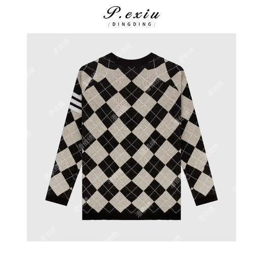 PanYiXiu/潘依绣【英伦学院】羊毛英伦风慵懒菱格提花针织开衫Z103 商品图1