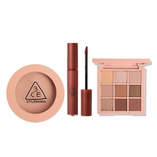 3CE 彩妆组合 3CE口红-TAUPE 4G+3CE九宫格眼影盘#OVER TAKE 8.1G+3CE单色腮红#裸米色#NUDE PEACH 5G 商品图0