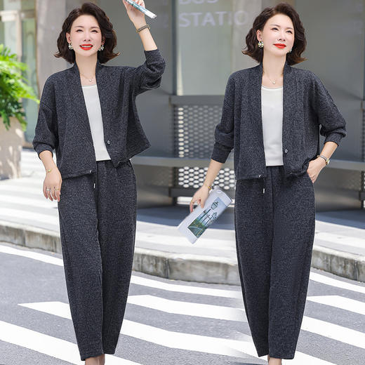 Q1077宽松休闲妈妈装两件套2025秋装新款V领气质显瘦中老年女装潮 商品图2