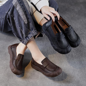 复古软底舒适女鞋，真皮一脚蹬平底妈妈鞋ZM258602