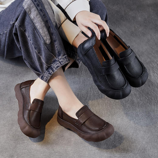 复古软底舒适女鞋，真皮一脚蹬平底妈妈鞋ZM258602 商品图0