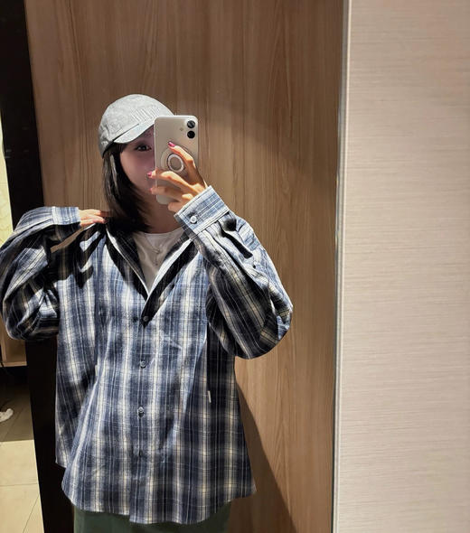 韩国订单格子纹带帽衬衫衬衣08262 商品图2
