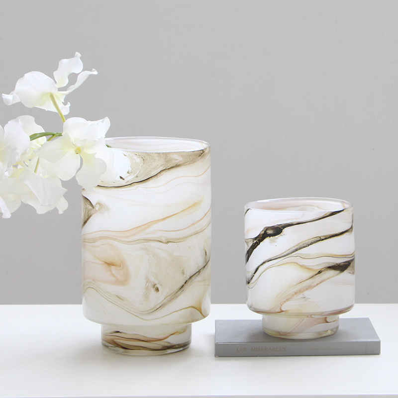 磁粉水墨条纹黑白玻璃花瓶摆件水培花插花器