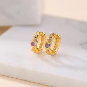 紫水晶S925纯银镀金唐草纹，圆珠镂空新中式耳环CW-EJ00734