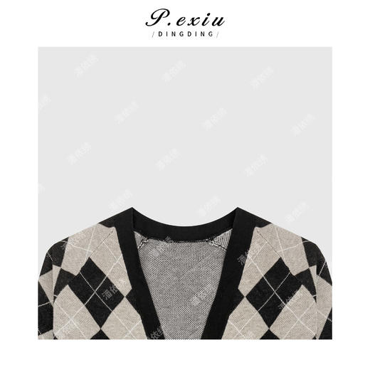 PanYiXiu/潘依绣【英伦学院】羊毛英伦风慵懒菱格提花针织开衫Z103 商品图2
