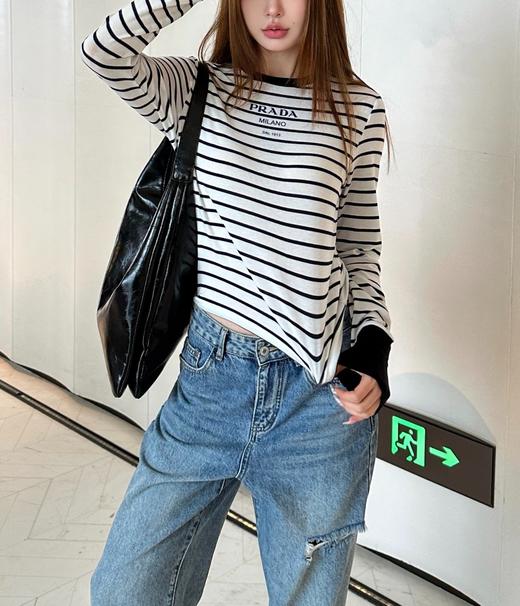 女款丝质羊毛条纹打底衫长袖T恤020 商品图3