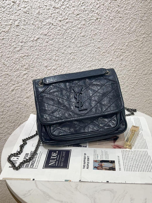 YSL Niki baby 小号 蓝色 油蜡牛皮  翻盖包 商品图0