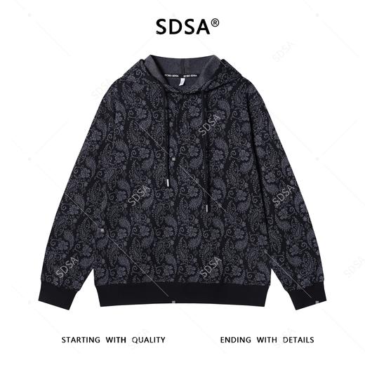 WY1035SDSA男士秋冬新款痞帅男装植物花卉撞色纽扣连帽卫衣百搭宽松上衣 商品图1