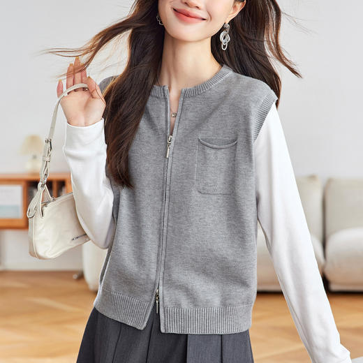拼接洋气减龄上衣，时尚针织港风毛衣开衫CC-22-2696 商品图3