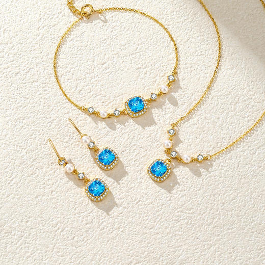 蓝色方糖耳钉S925纯银轻奢高级感镶钻生日礼物送女友EP7059 商品图0