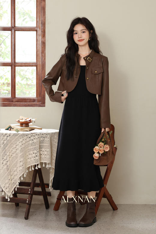 鹿向南「朦胧日记」黑色无袖吊带背心连衣裙巨显瘦A字长裙女初秋LXN32260PY+LXN32050 商品图5