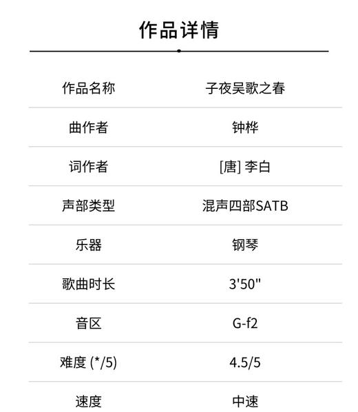 子夜吴歌之春（钟桦 曲）混声四部和钢琴 正版合唱乐谱「本作品已支持自助发谱 首次下单请注册会员 详询客服」 商品图1