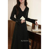 鹿向南「馥郁晚香」设计感长袖黑色连衣裙女秋季新款法式长款裙子 商品缩略图3