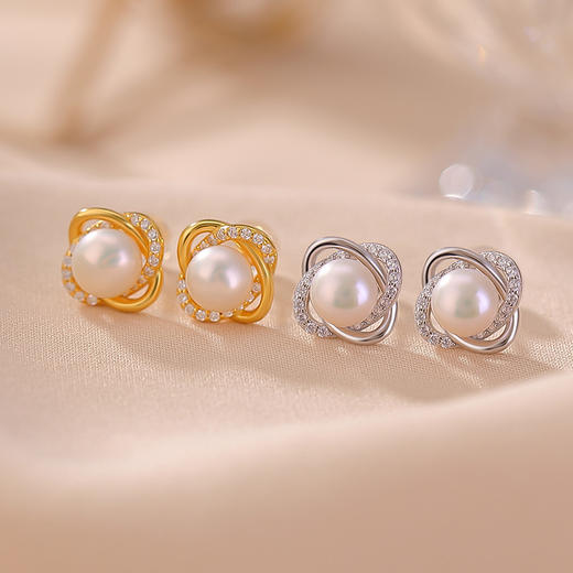 天然淡水珍珠S925纯银，镀金莫比乌斯轻奢高级感耳钉CW-ED04095 商品图0