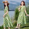 NYMYZ302时尚碎花棉麻短袖连衣裙女夏2025新款收腰显瘦度假风休闲气质裙子 商品缩略图4