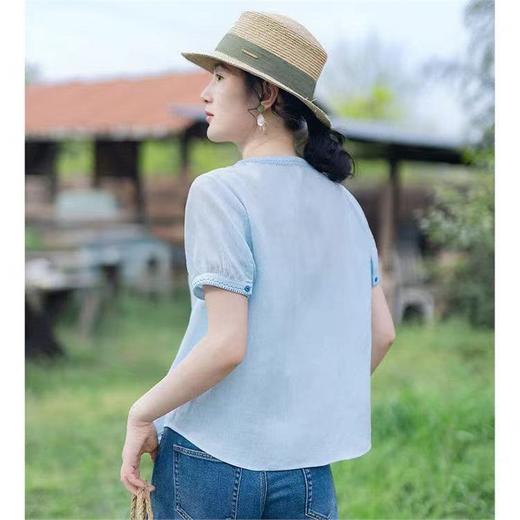 纯棉刺绣短袖衬衫女宽松休闲夏季新款女装气质上衣洋气小衫新中式 商品图2