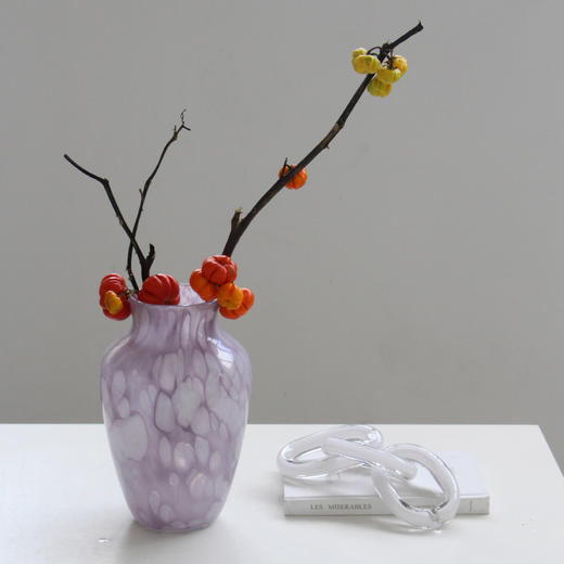 北欧风瓷粉紫色敞口花瓶鲜花餐桌电视柜简约创意手工软装装饰花瓶 商品图2