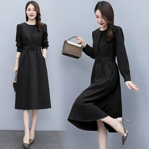 收腰显瘦，偏厚磨毛斜纹呢气质连衣裙HR-SLYY2A22 商品图4
