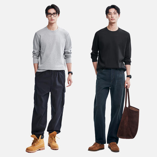 棉仓366801003-全棉磨毛绒感圆领长袖T恤 商品图4