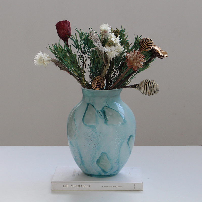 宋代美学蓝云肌理中式轻奢花瓶摆件客厅插花复古琉璃餐桌高级