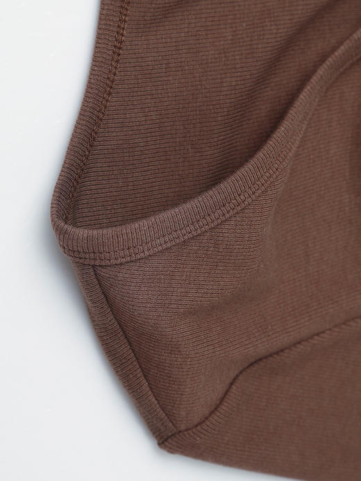 拉链 V 领褶皱修身显瘦棕色长袖上衣 商品图2