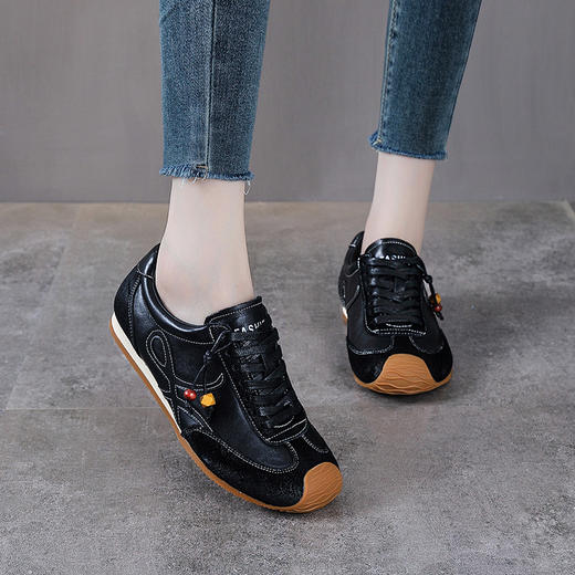 YR2767真皮阿甘鞋女头层牛皮新款德训鞋单鞋复古休闲女鞋平底百搭运动鞋 商品图2