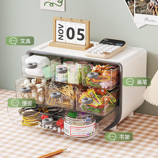 桌面7格抽屉收纳盒多功能桌面整理盒杂物首饰透明盒学生文具笔筒 商品图1