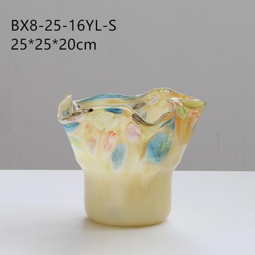 高级感水彩手工玻璃花瓶中古奶油色玄关琉璃法式插花器装饰品摆件 商品图4