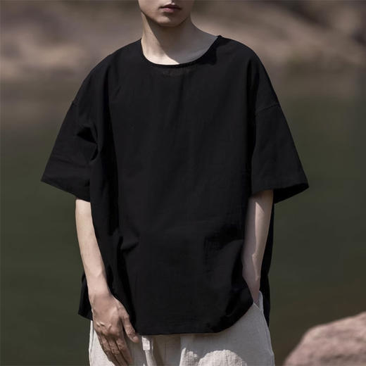 裁缝学苑MH03中国风亚麻套头圆领短袖棉麻t恤纸样男装复古打底衫样板 商品图3