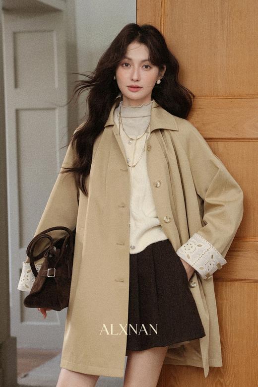 【6折秒杀】鹿向南「秋日入场券」卡其色中长款风衣女秋季新款洋气英伦风外套L57531 商品图5